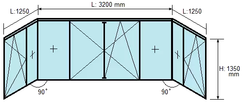 schita balcon avand 3 laturi, imbinate la 90 grade