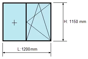schita fereastra doua canate, cu o parte fixa si o deschidere rotobasculanta